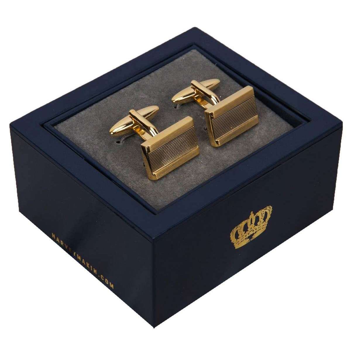 Harvey Makin Metal Plated Shiny  and Brushed Cufflinks - Gold