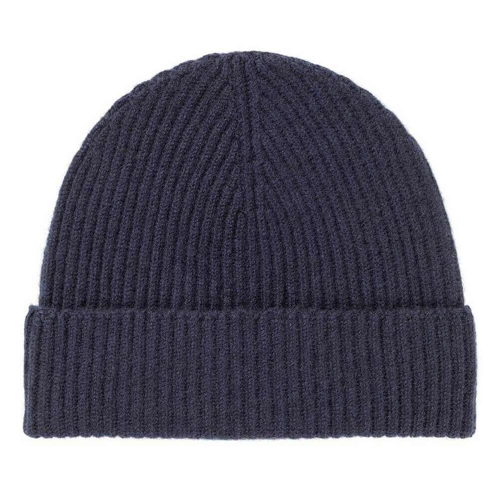 Johnstons of Elgin Ribbed Cashmere Beanie - Navy