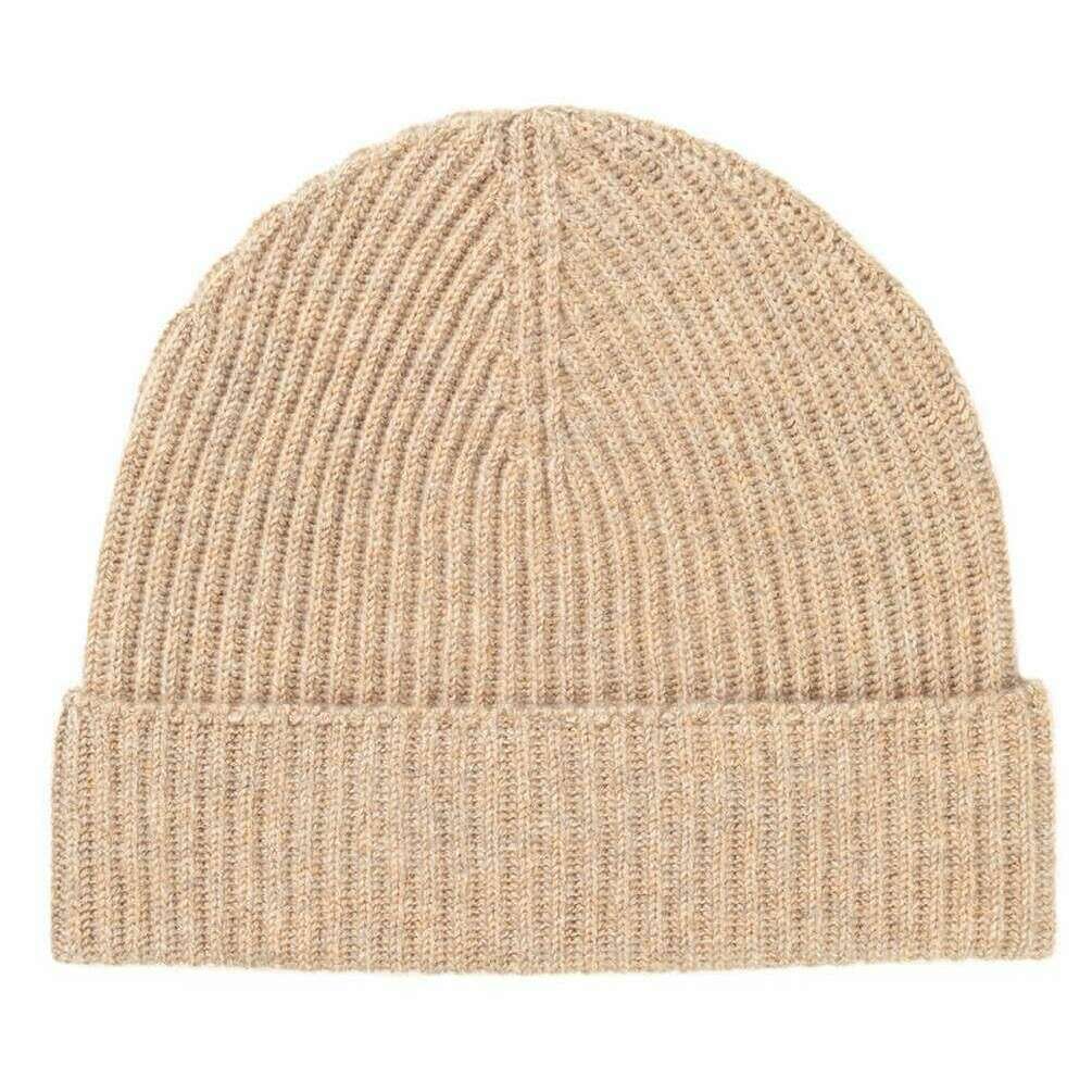 Johnstons of Elgin Ribbed Cashmere Beanie - Oatmeal Beige