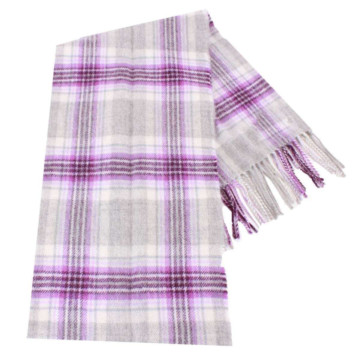 Locharron of Scotland Bowhill Platnum Jubilee Lambswool Tartan Scarf - Grey/White/Purple