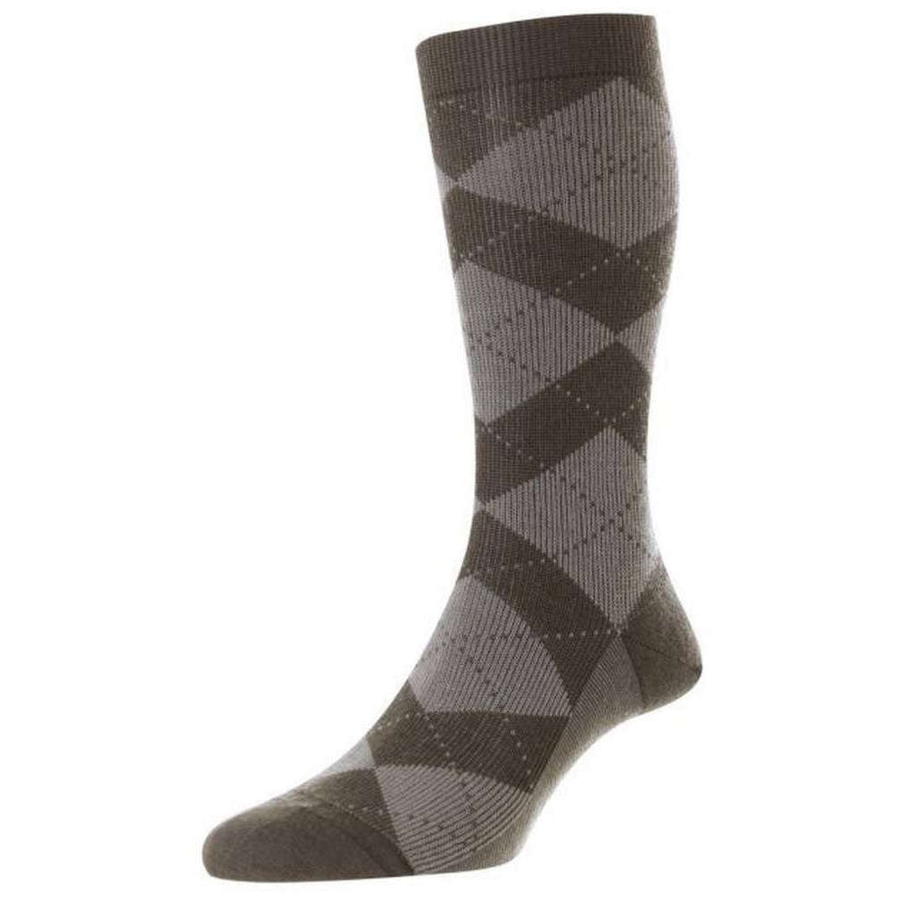 Pantherella Abdale Argyle Diamond Rib Merino Wool Socks - Graphite Grey