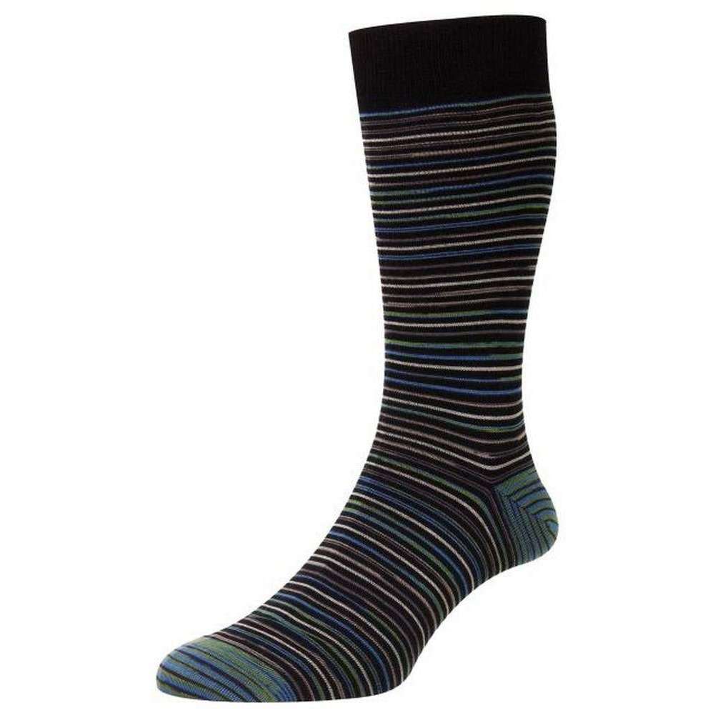 Pantherella Atolla Multi Stripe Space Dye Organic Cotton Socks - Black/Blue