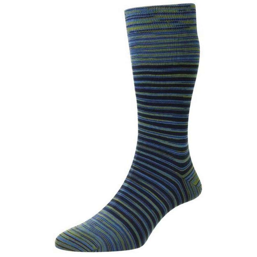 Pantherella Aurelia Space Dye Stripe Organic Cotton Socks - Lime Multi/Blue