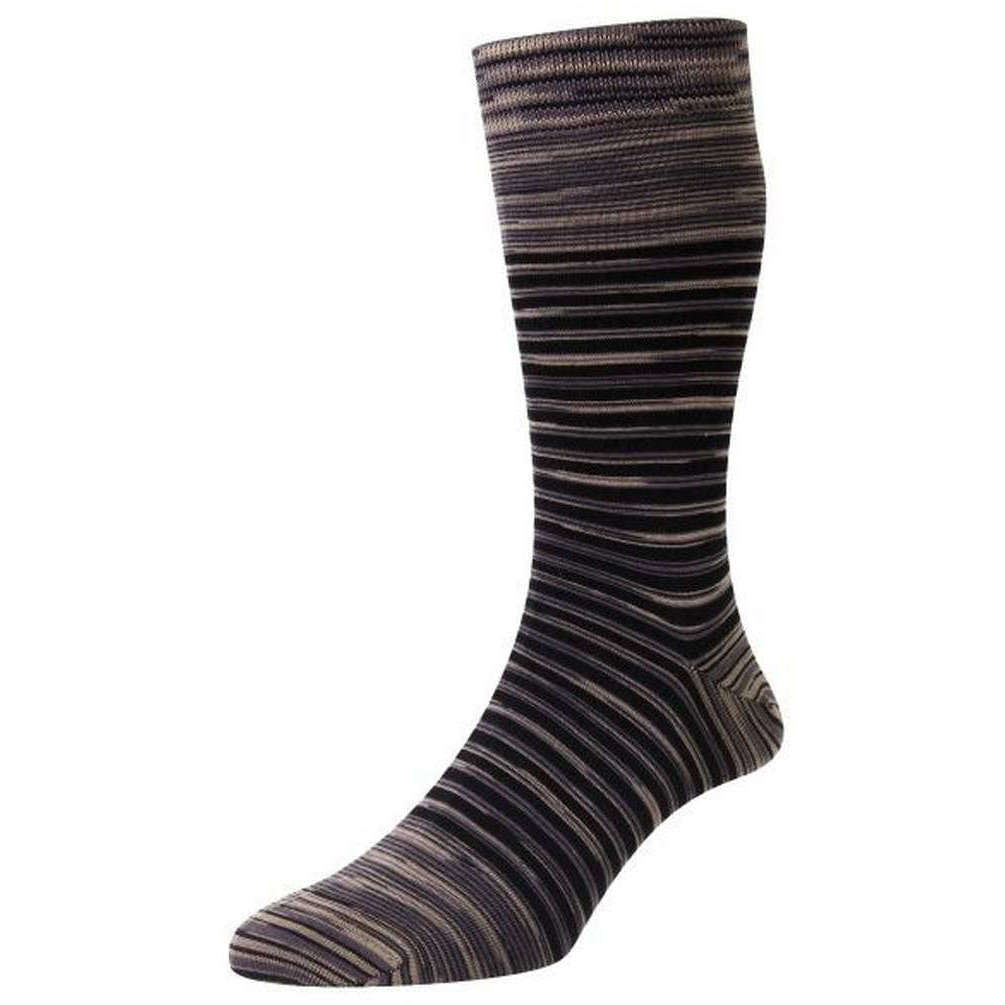 Pantherella Aurelia Space Dye Stripe Organic Cotton Socks - Steel Multi/Khaki