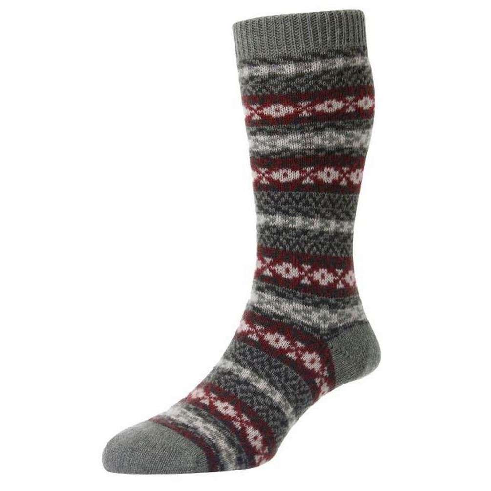 Pantherella Bradstock Traditional Fair Isle Cashmere Socks - Light Olive Mix