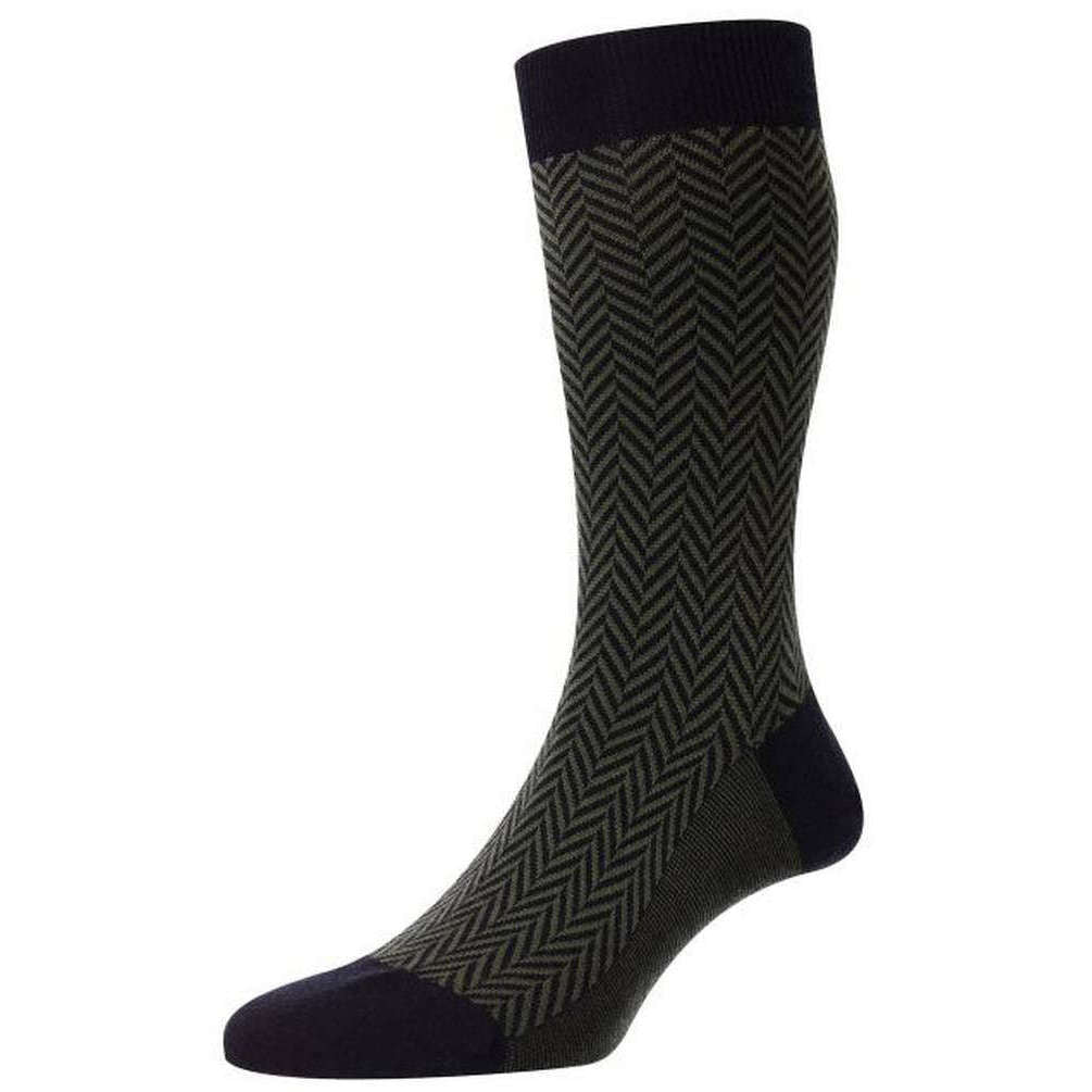 Pantherella Hendon Chunky Herringbone Merino Wool Socks - Navy