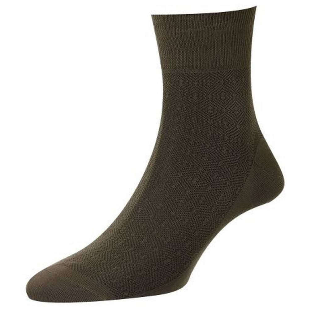 Pantherella Hyde Tonal Pattern Egyptian Cotton Ankle Socks - Light Olive