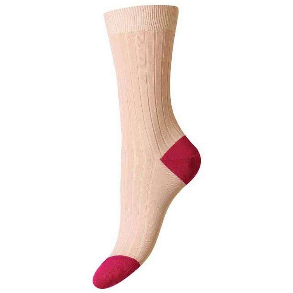 Pantherella Jasmine Contrast Heel and Toe Fil D’Ecosse Cotton Socks - Dusky Pink