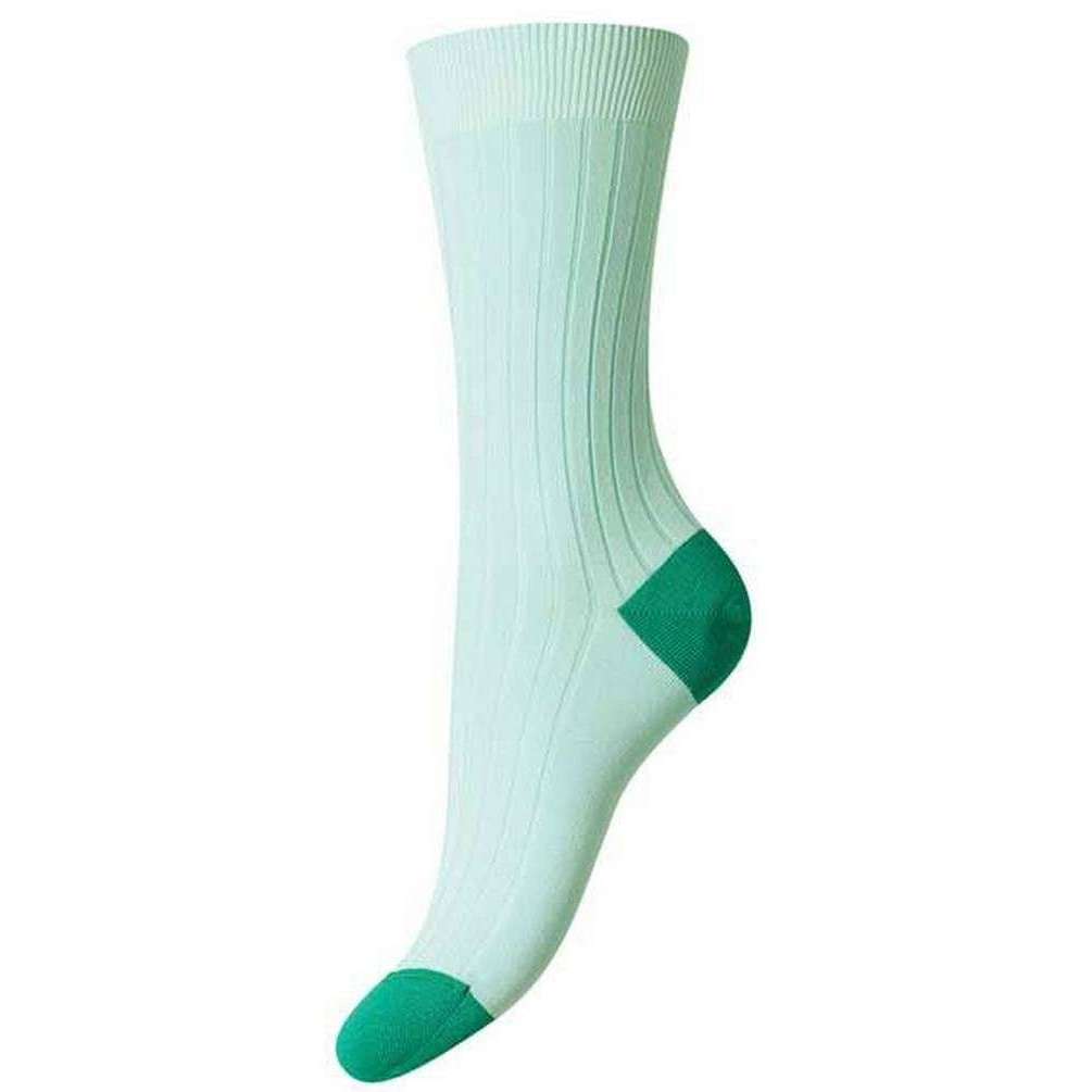 Pantherella Jasmine Contrast Heel and Toe Fil D’Ecosse Cotton Socks - Light Turquoise