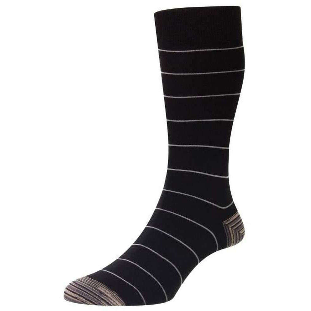 Pantherella Nomura Thin Stripe Space Dye Organic Cotton Socks - Black