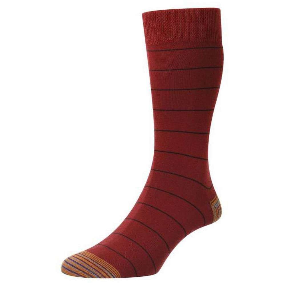 Pantherella Nomura Thin Stripe Space Dye Organic Cotton Socks - Crimson/Red