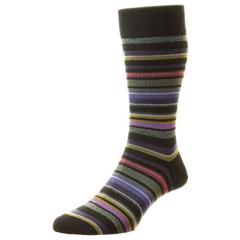 Pantherella Quakers All Over Multi Stripe Merino Wool Socks - Black