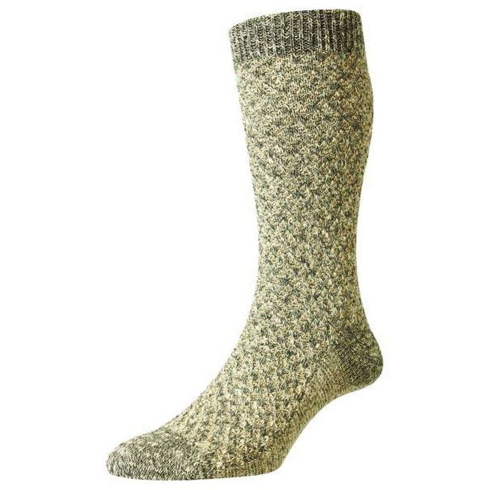 Pantherella Rhos Eco Texture Recycled Cotton Socks - Larva Mix/Green