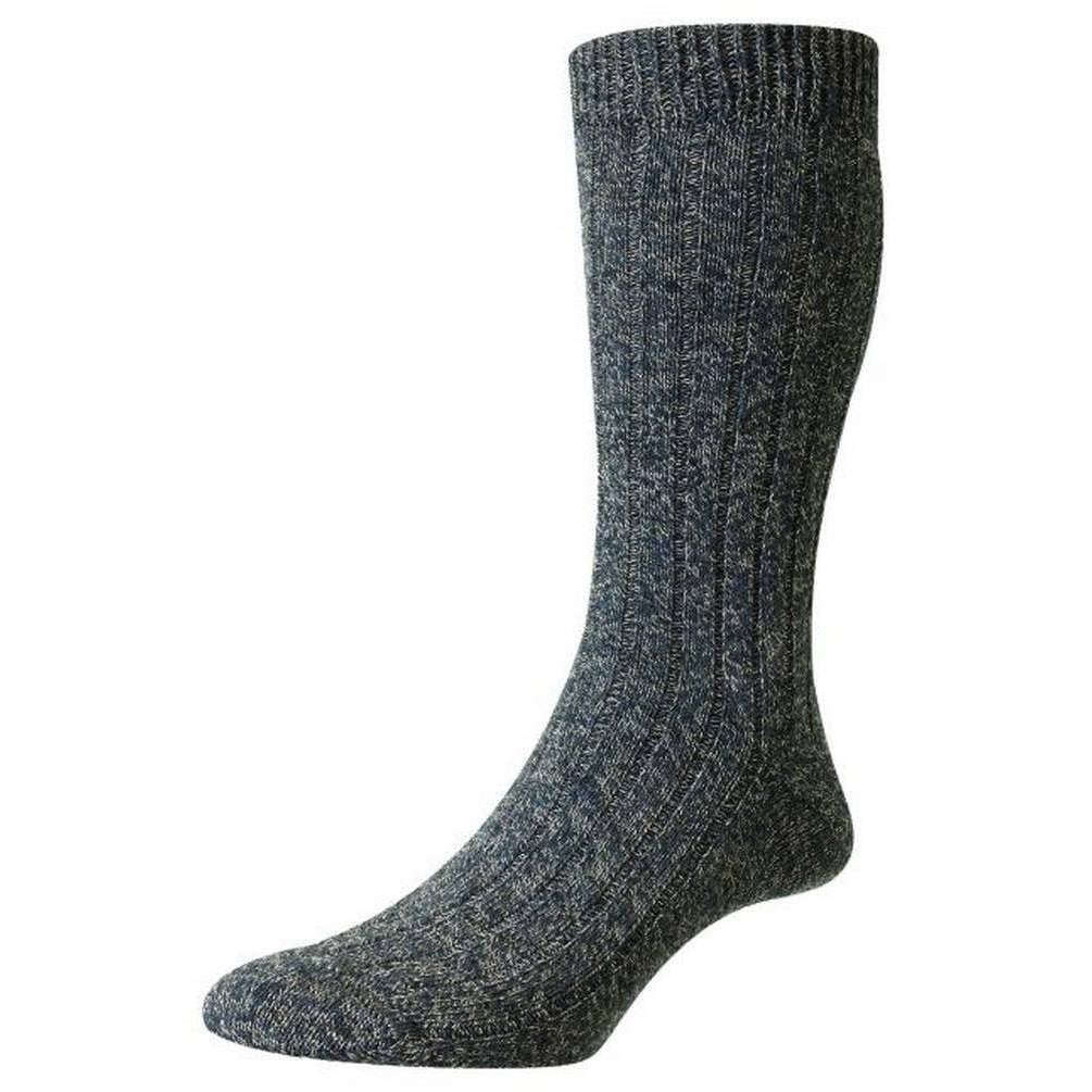 Pantherella Rye Rib Recycled Cotton Socks - Black Sea Mix