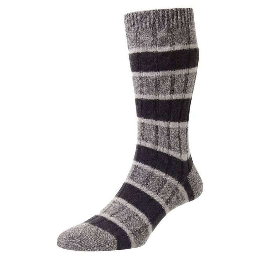 Pantherella Stalbridge Stipe Cashmere Socks - Charcoal Chine Grey