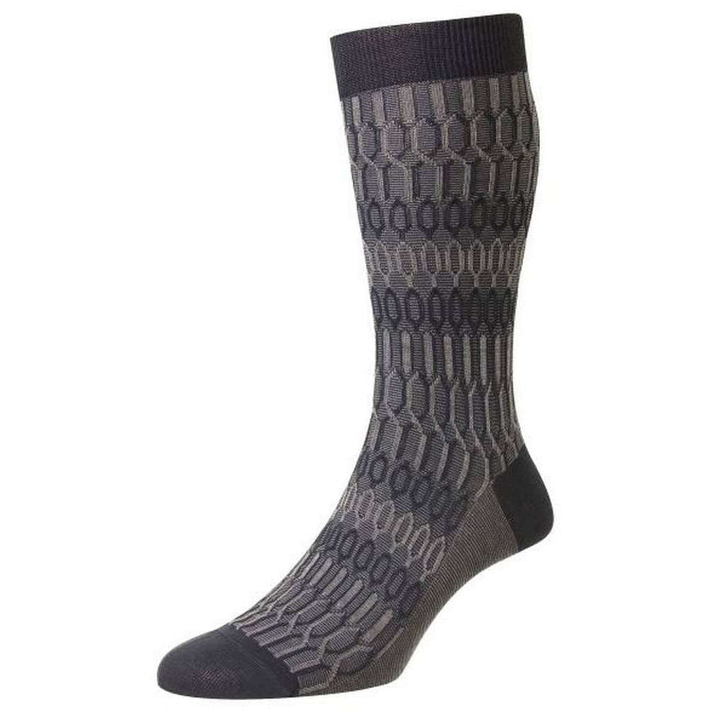 Pantherella Islington Texture Jacquard Cotton Fil D’Ecosse Socks - Steel Blue