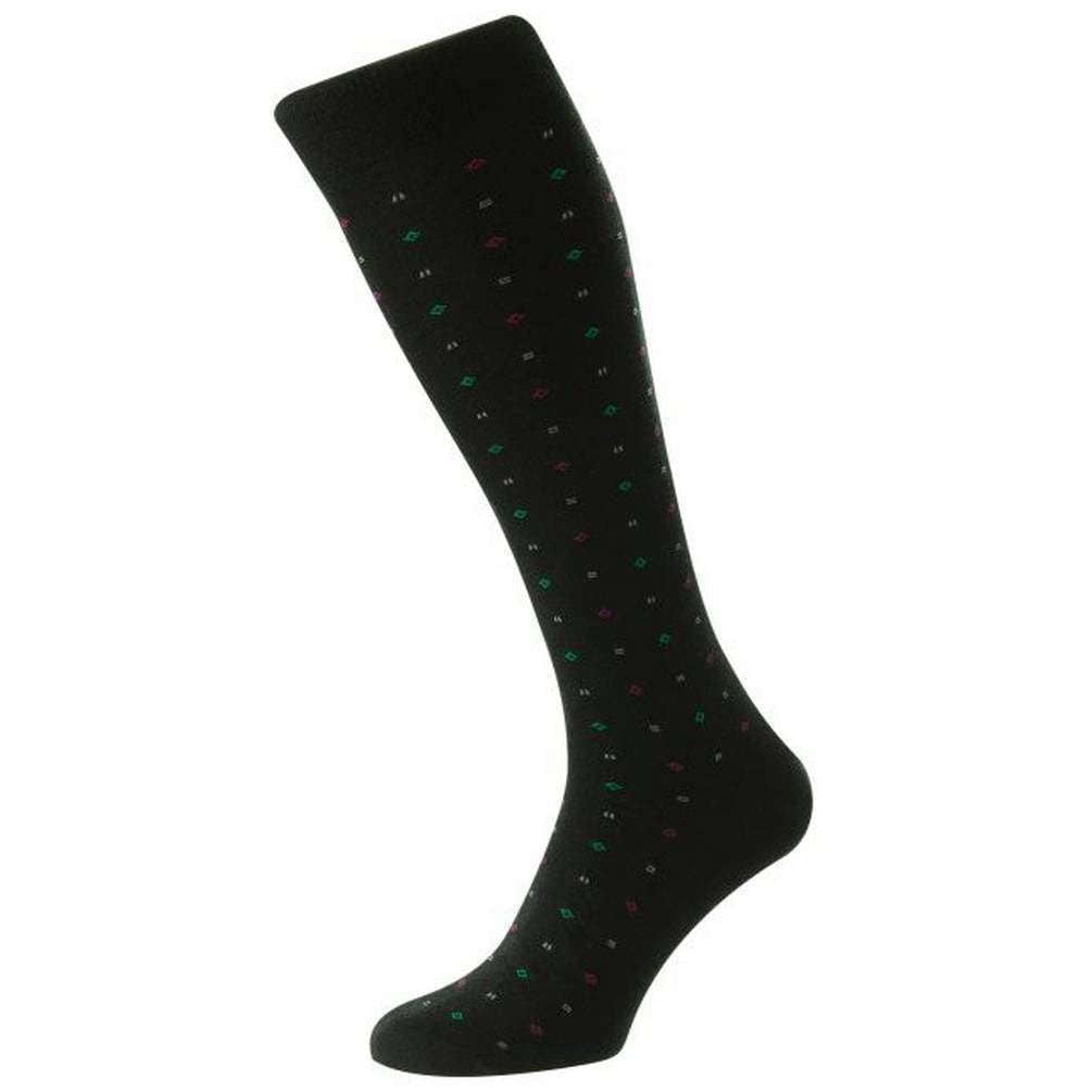 Pantherella Lewisham Neat Motif Merino Royale Over the Calf Socks - Black