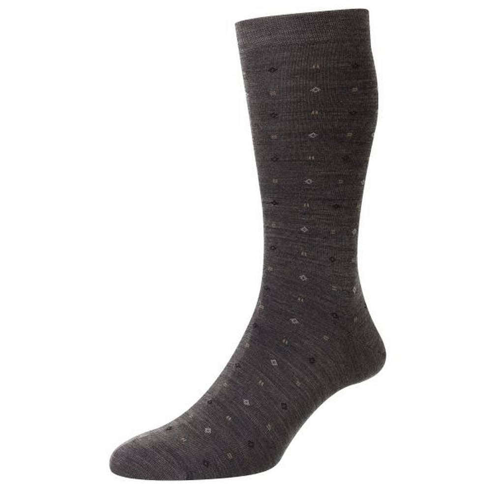 Pantherella Lewisham Neat Motif Merino Royale Socks - Mid Grey Mix