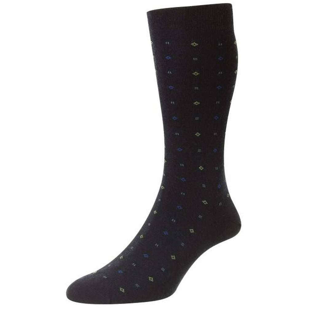 Pantherella Lewisham Neat Motif Merino Royale Socks - Navy