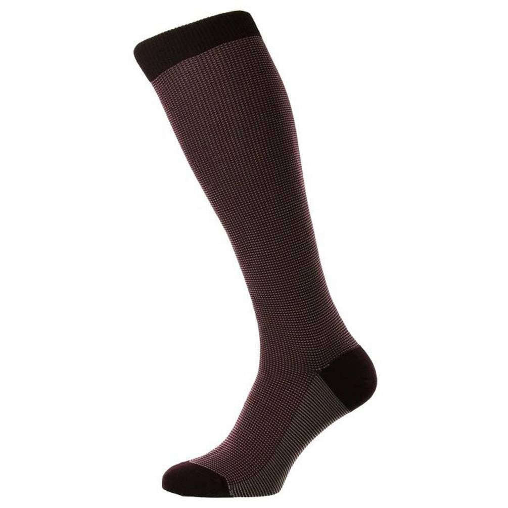 Pantherella Tewkesbury 3 Colour Birdseye Cotton Fil D’Ecosse Over the Calf Socks - Burgundy