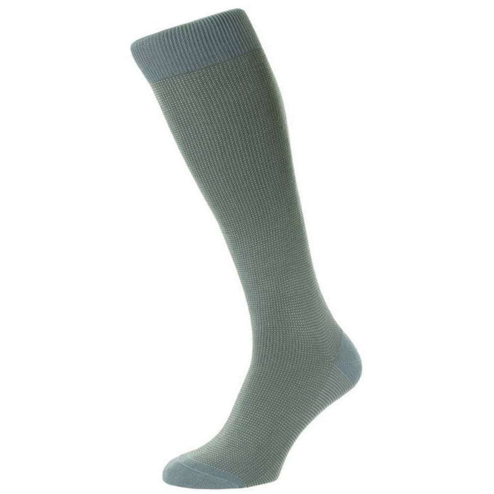 Pantherella Tewkesbury 3 Colour Birdseye Cotton Fil D’Ecosse Over the Calf Socks - Hazey Blue
