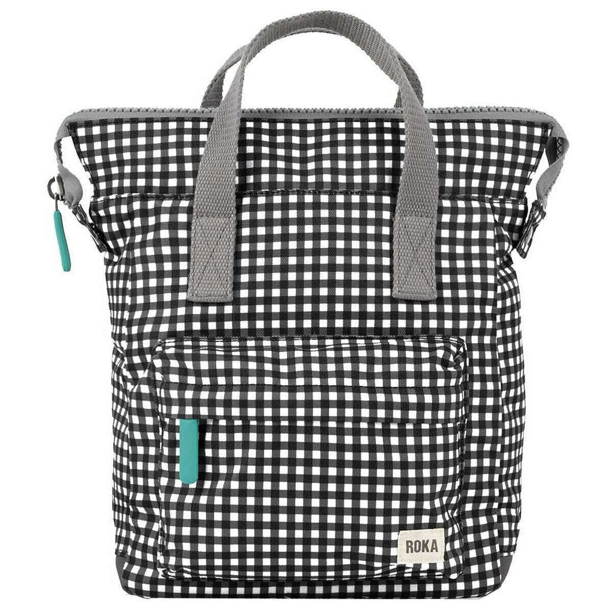 Roka Bantry B Small Gingham Recycled Canvas Backpack - Black