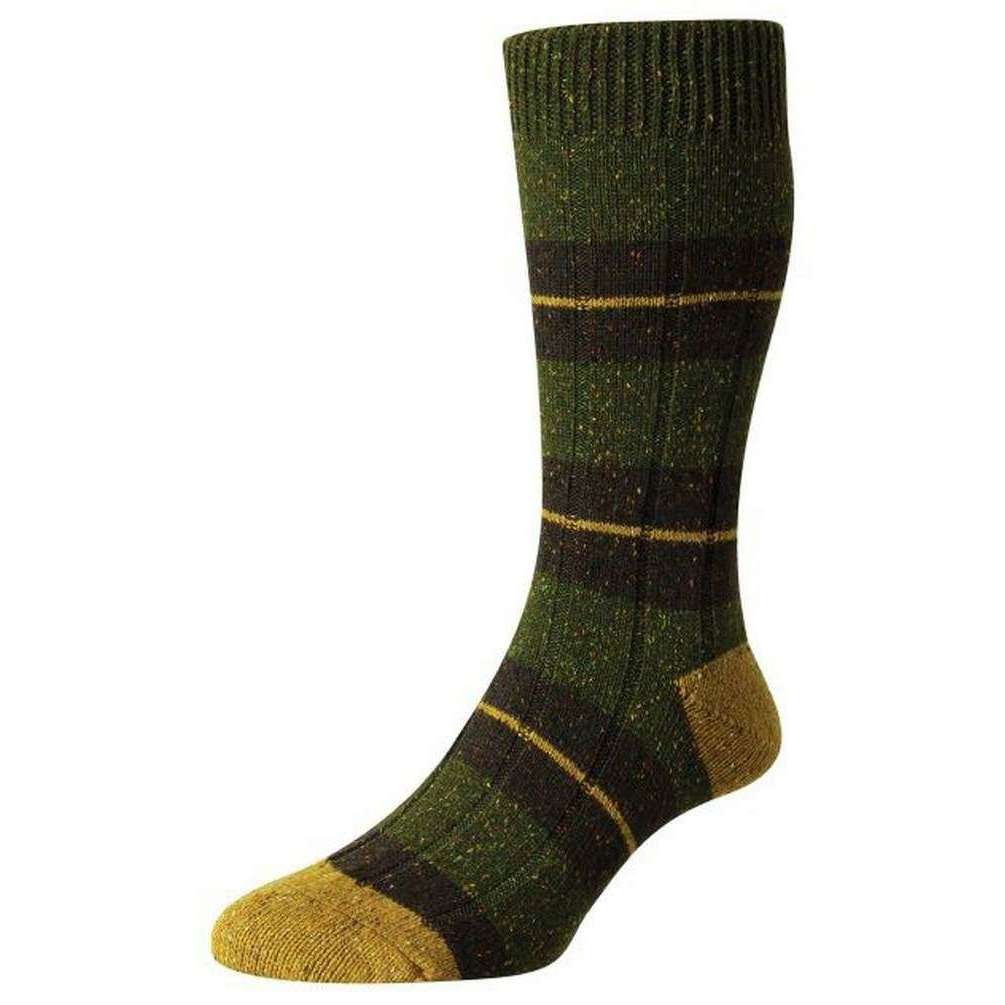 Scott Nichol Bayfield Merino and Silk Block Stripe Rib Socks - Dark Khaki Fleck