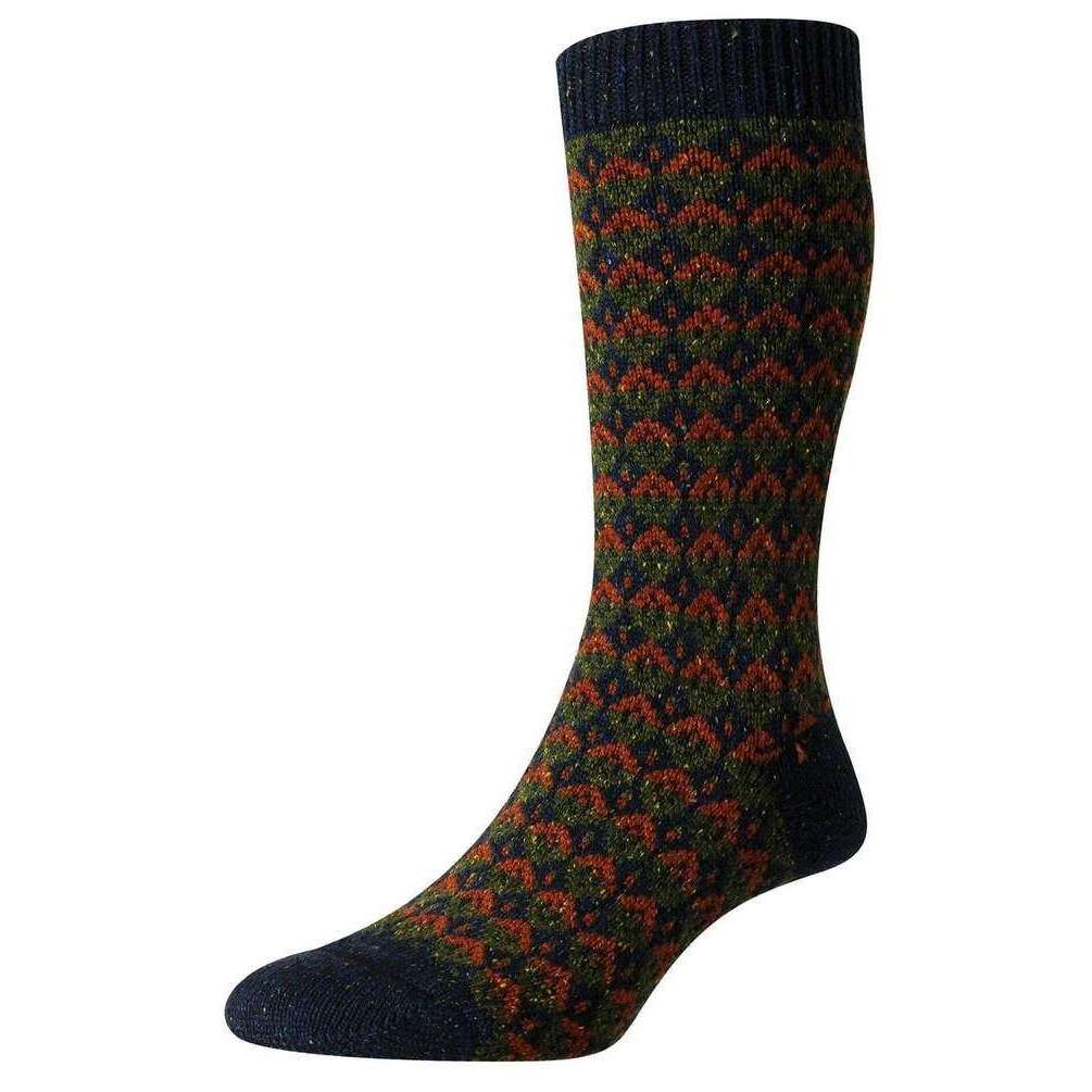 Scott Nichol Rydal Merino Wool New Fair Isle Socks - Navy Fleck