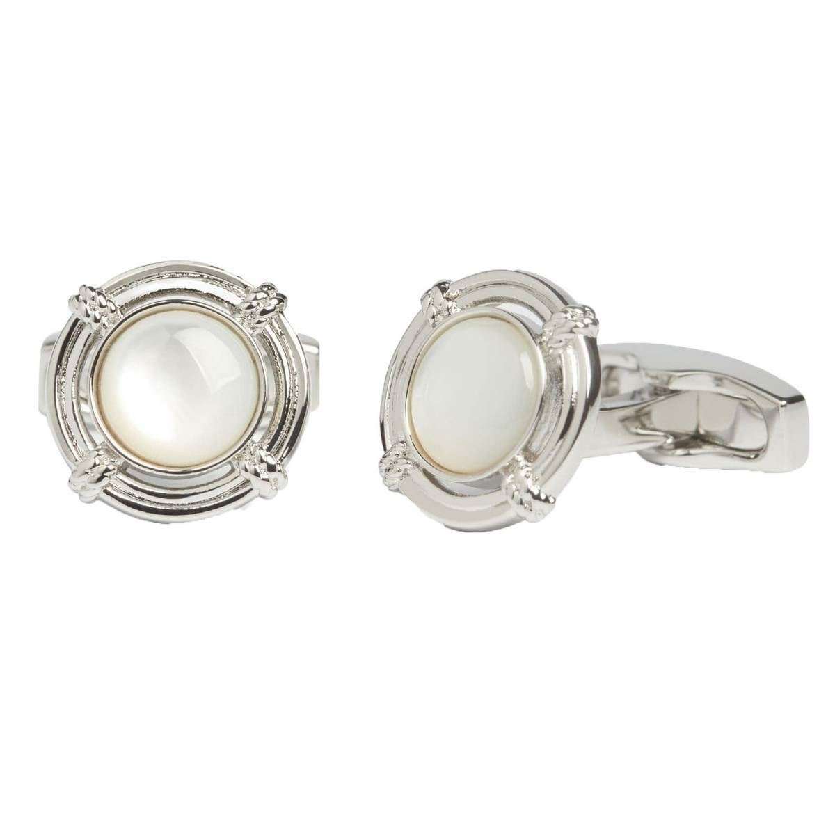 Simon Carter Mother of Pearl Life Buoy Cufflinks - Silver/White