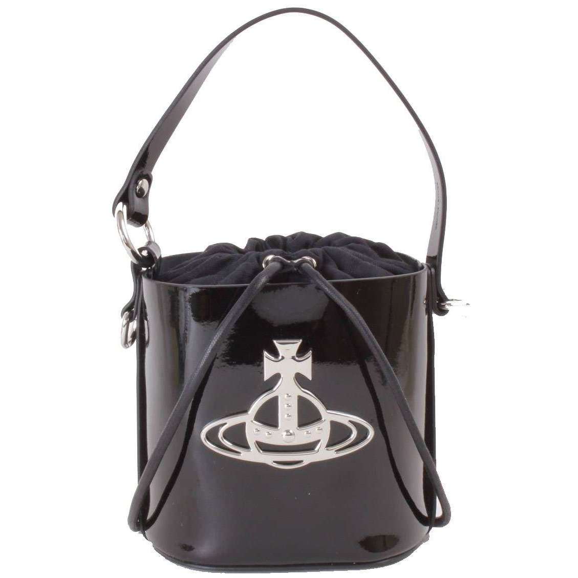 Vivienne Westwood Daisy Small Shiny Patent Drawstring Bucket Bag - Black