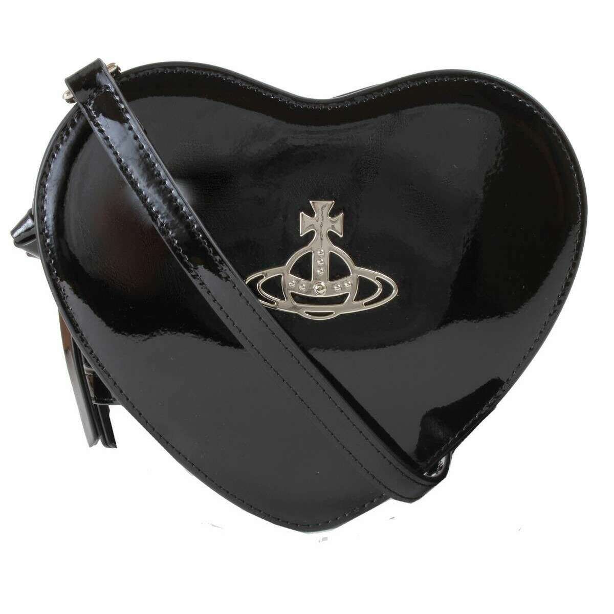 Vivienne Westwood Louise Shiny Patent Heart Crossbody Bag - Black