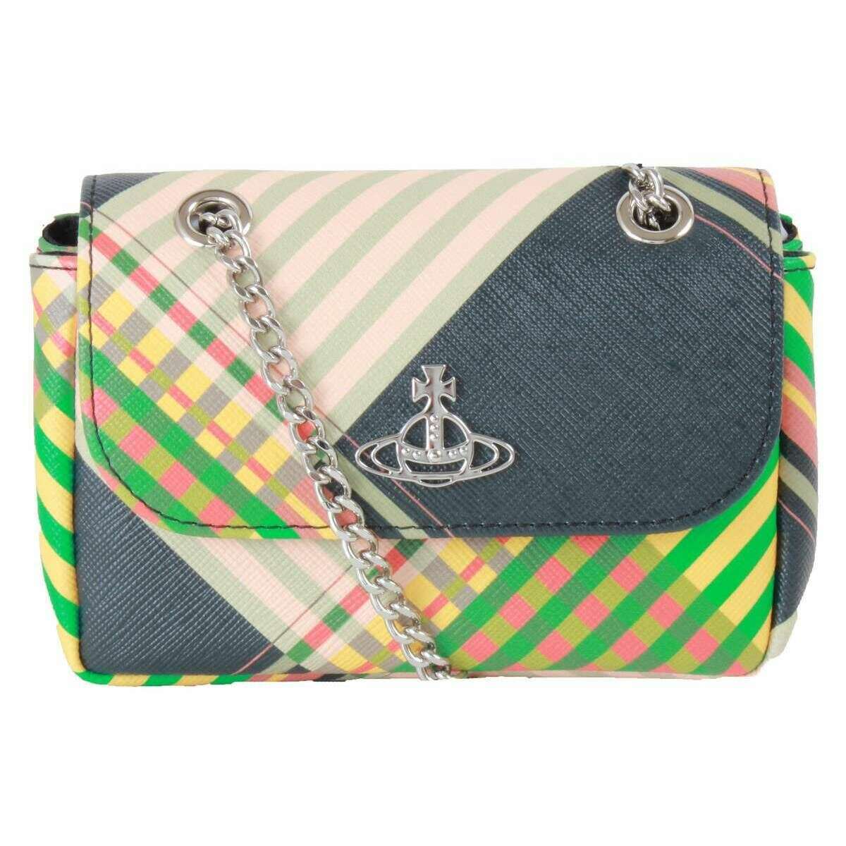 Vivienne Westwood Saffiano Small Purse with Chain Bag - Combat Tartan Green