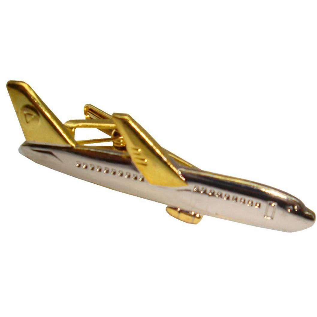 Bassin and Brown Airplane Tie Bar - Silver/Gold