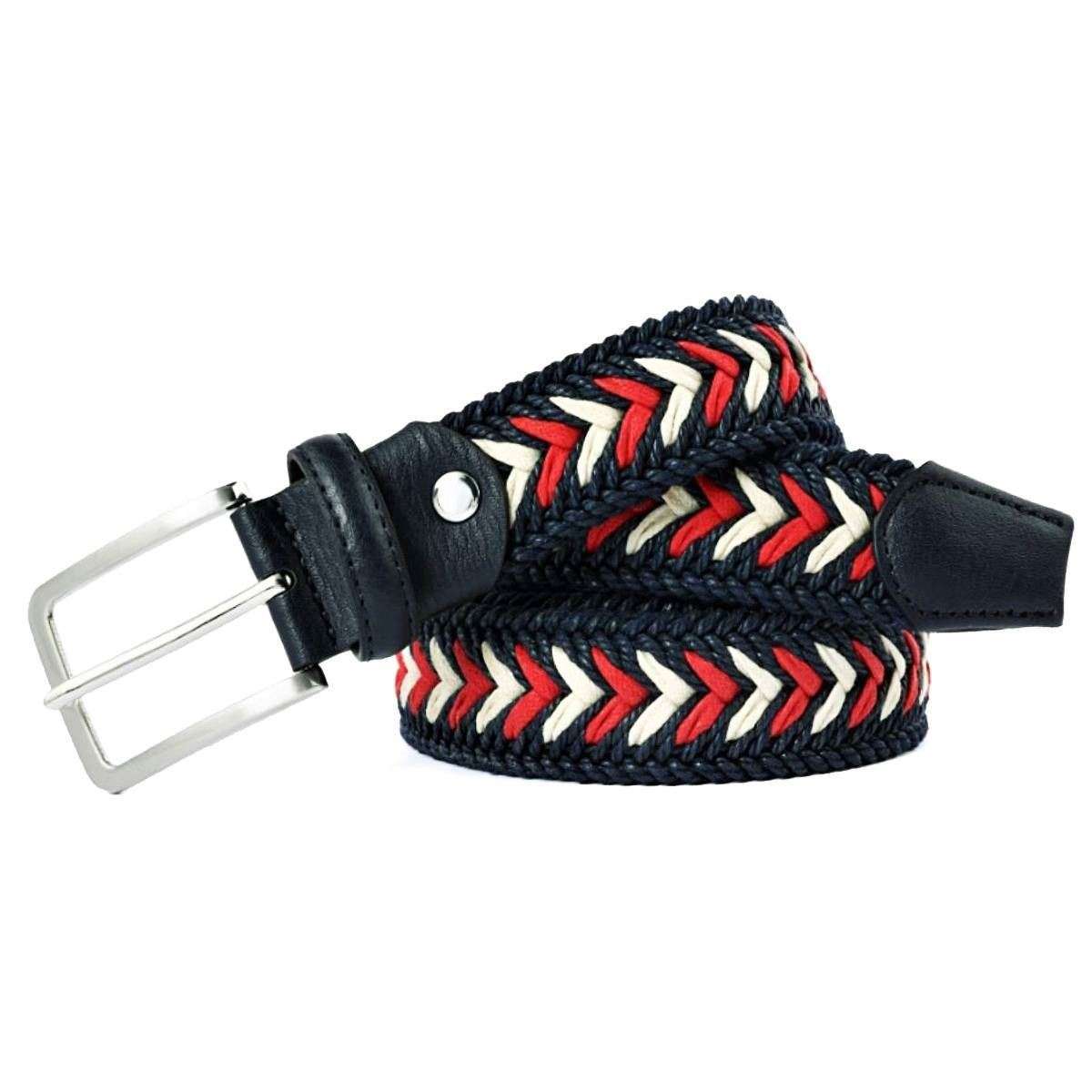 Bassin and Brown Arrow Striped Waxed Rope Braided Belt - Navy/Red/Beige