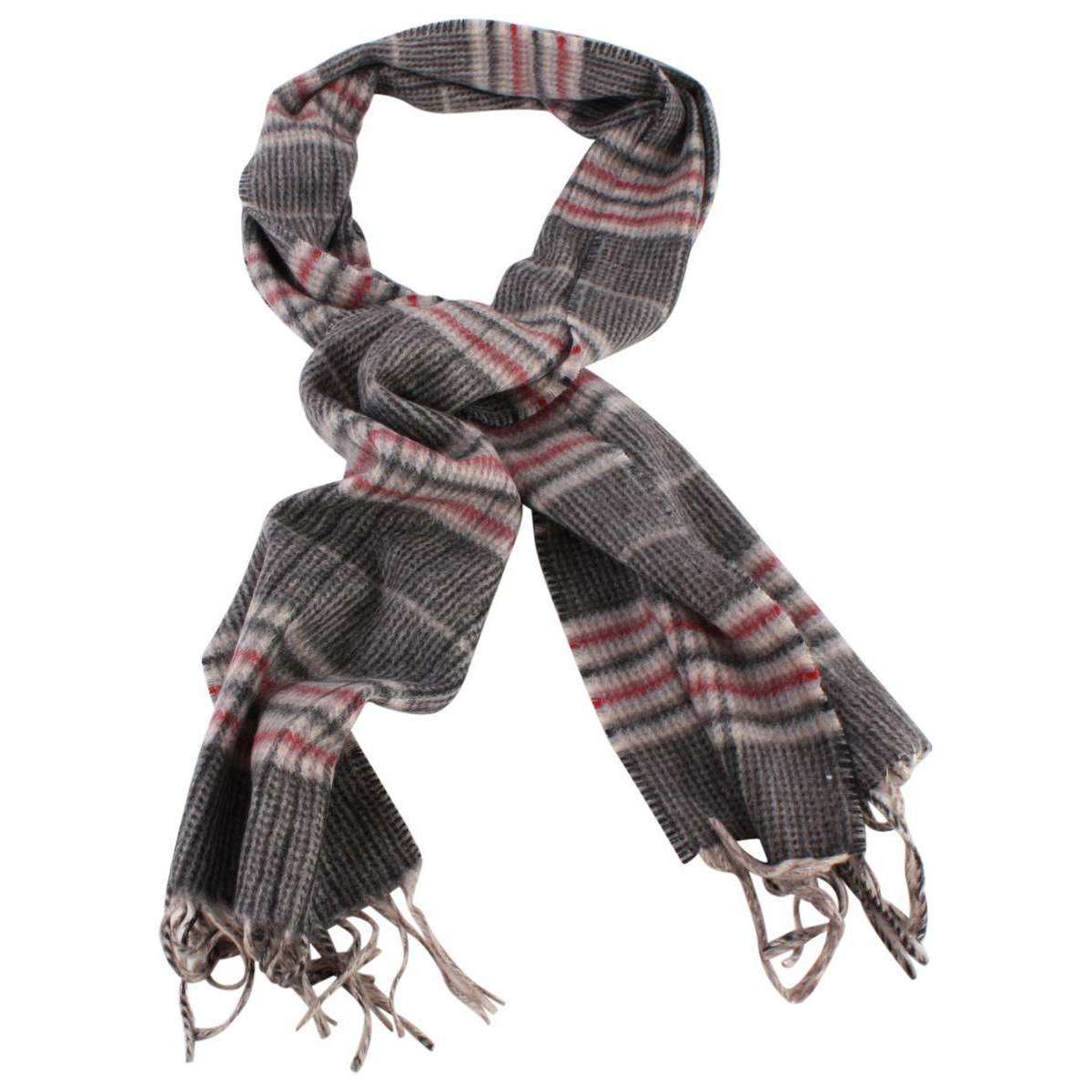 Bassin and Brown Bergkamp Checked Cashmere Scarf - Beige/Grey/Red