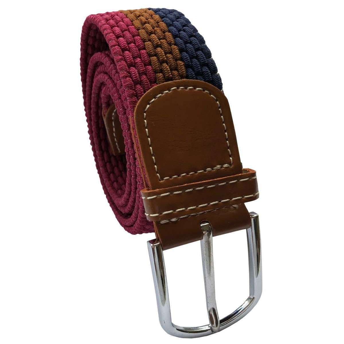 Bassin and Brown Horizontal Stripe Woven Belt - Navy/Wine/Brown