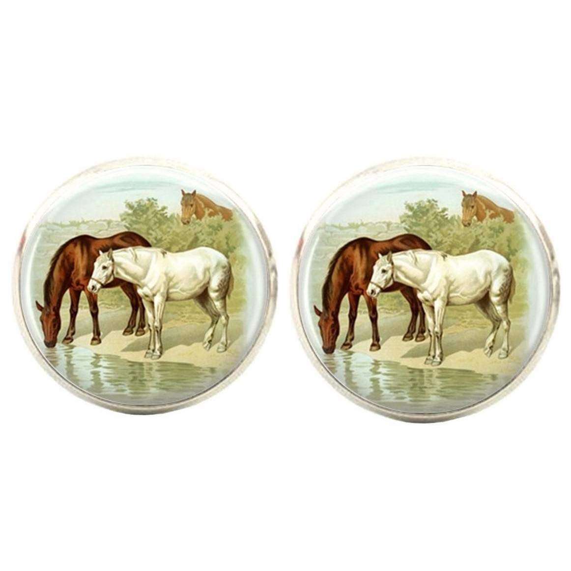 Bassin and Brown Horses Cufflinks - Brown/White