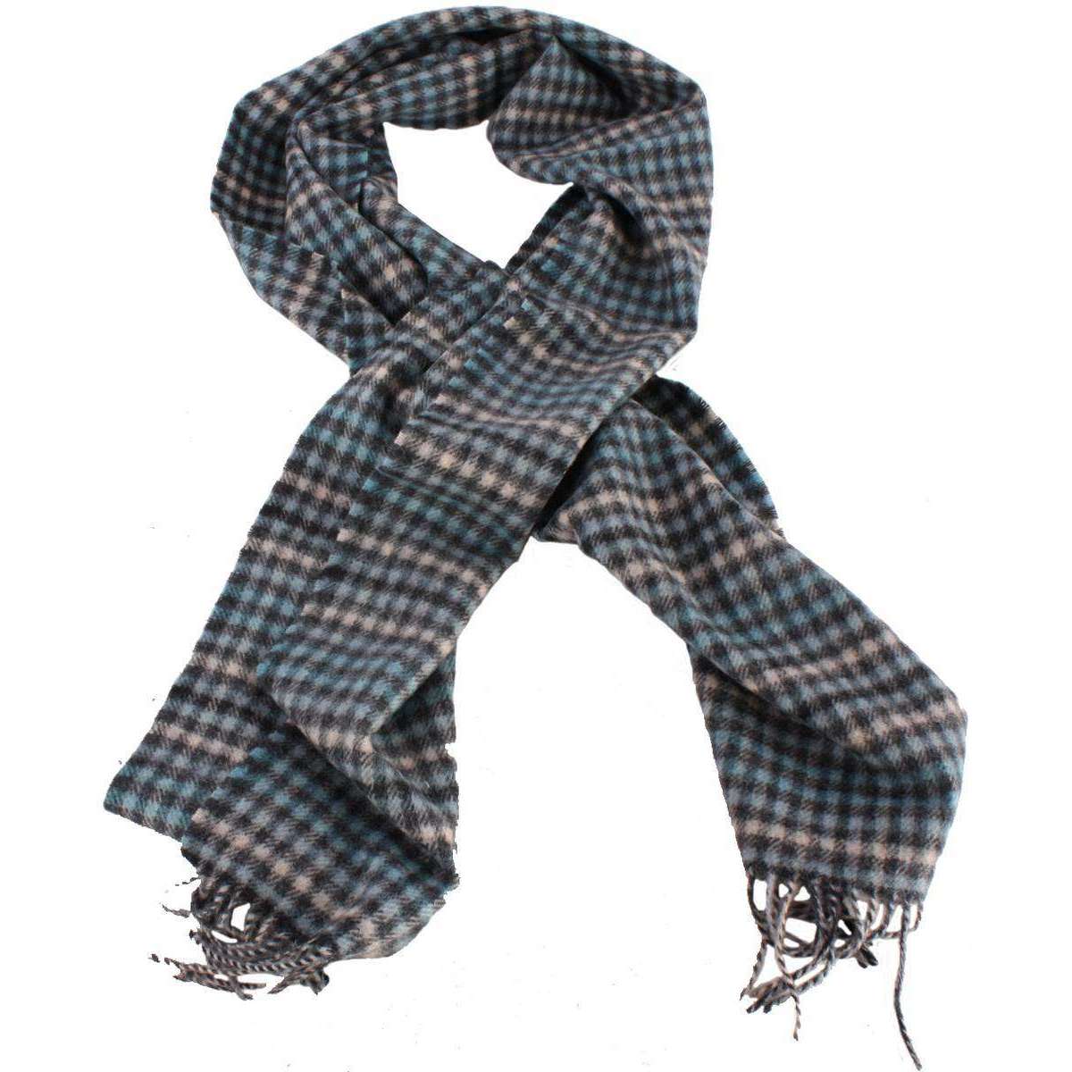 Bassin and Brown Keegan Checked Wool Scarf  - Blue/Grey/White