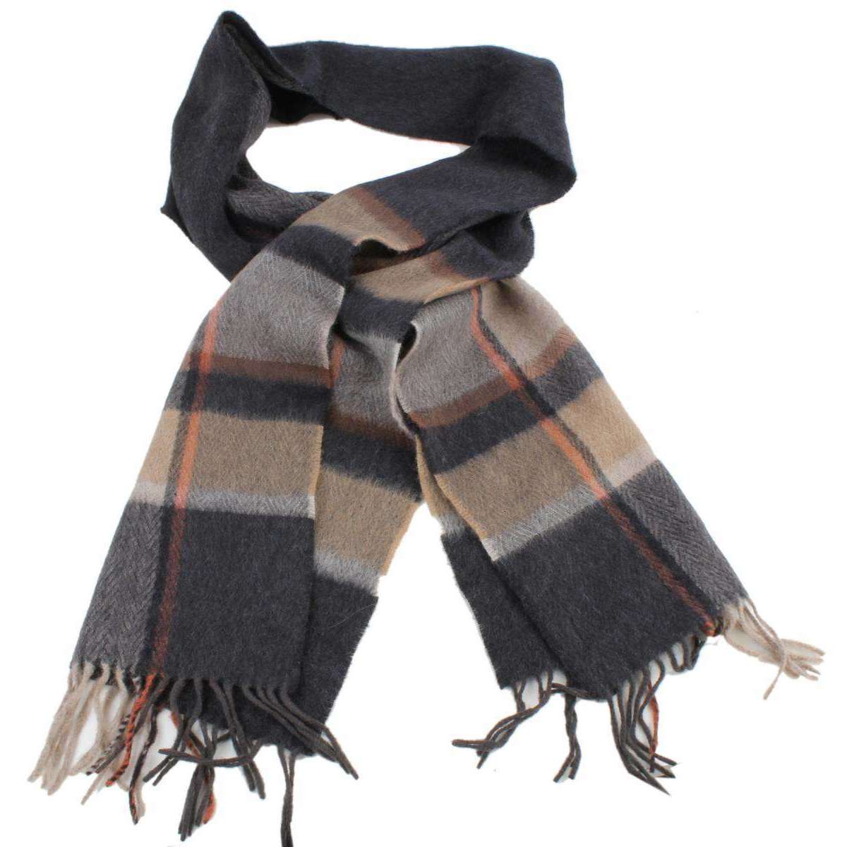 Bassin and Brown Mackay Check Cashmere Scarf - Beige/Grey/Brown