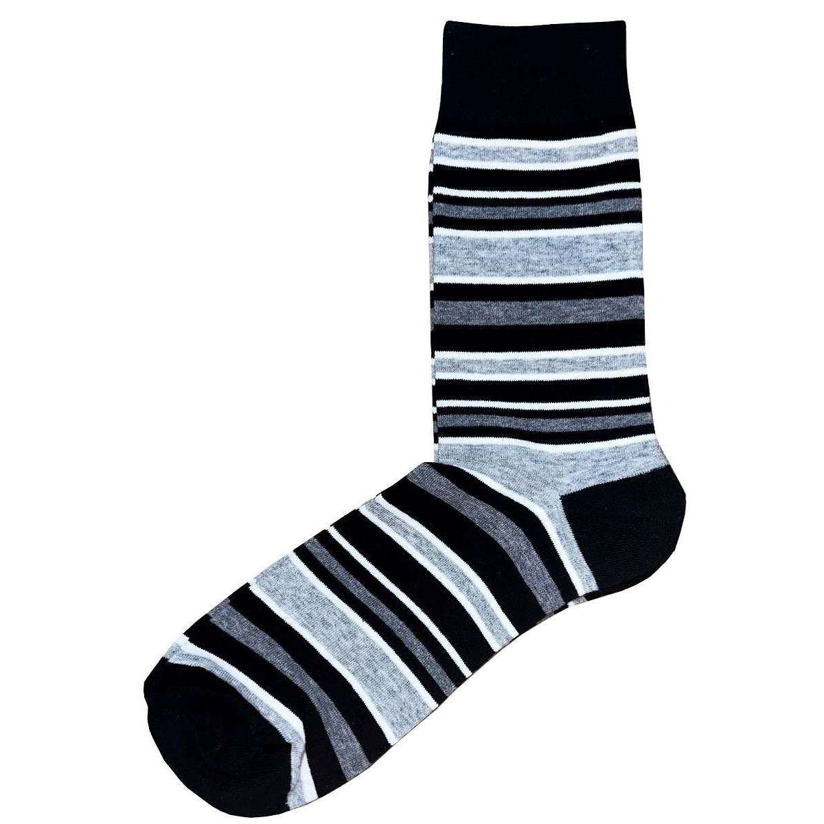 Bassin and Brown Multi Striped Socks - Black/Charcoal/Grey/White