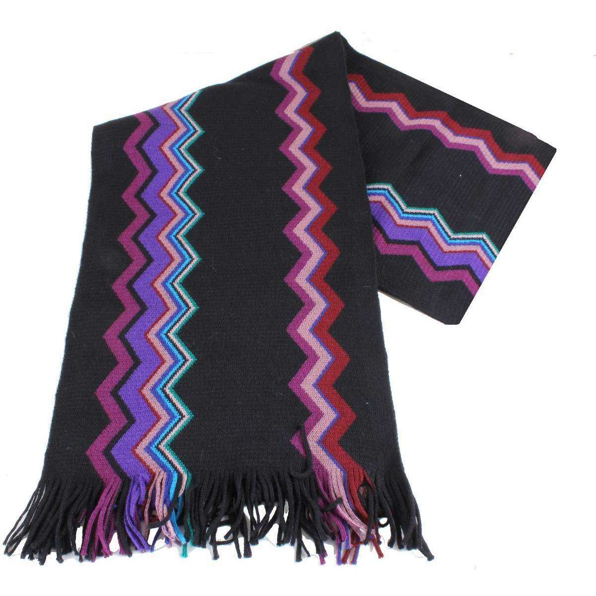 Bassin and Brown Pele Jagged Stripe Wool Scarf - Black/Purple/Pink