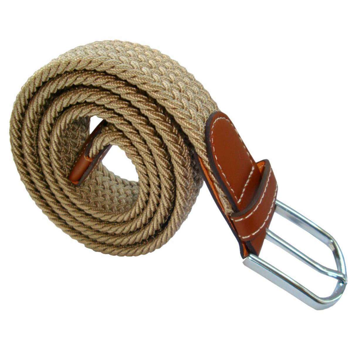 Bassin and Brown Plain Elasticated Woven Belt - Beige