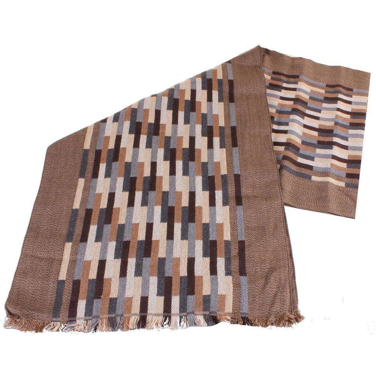 Bassin and Brown Ronaldo Broken Stripe Wool Scarf - Brown/Beige/Grey