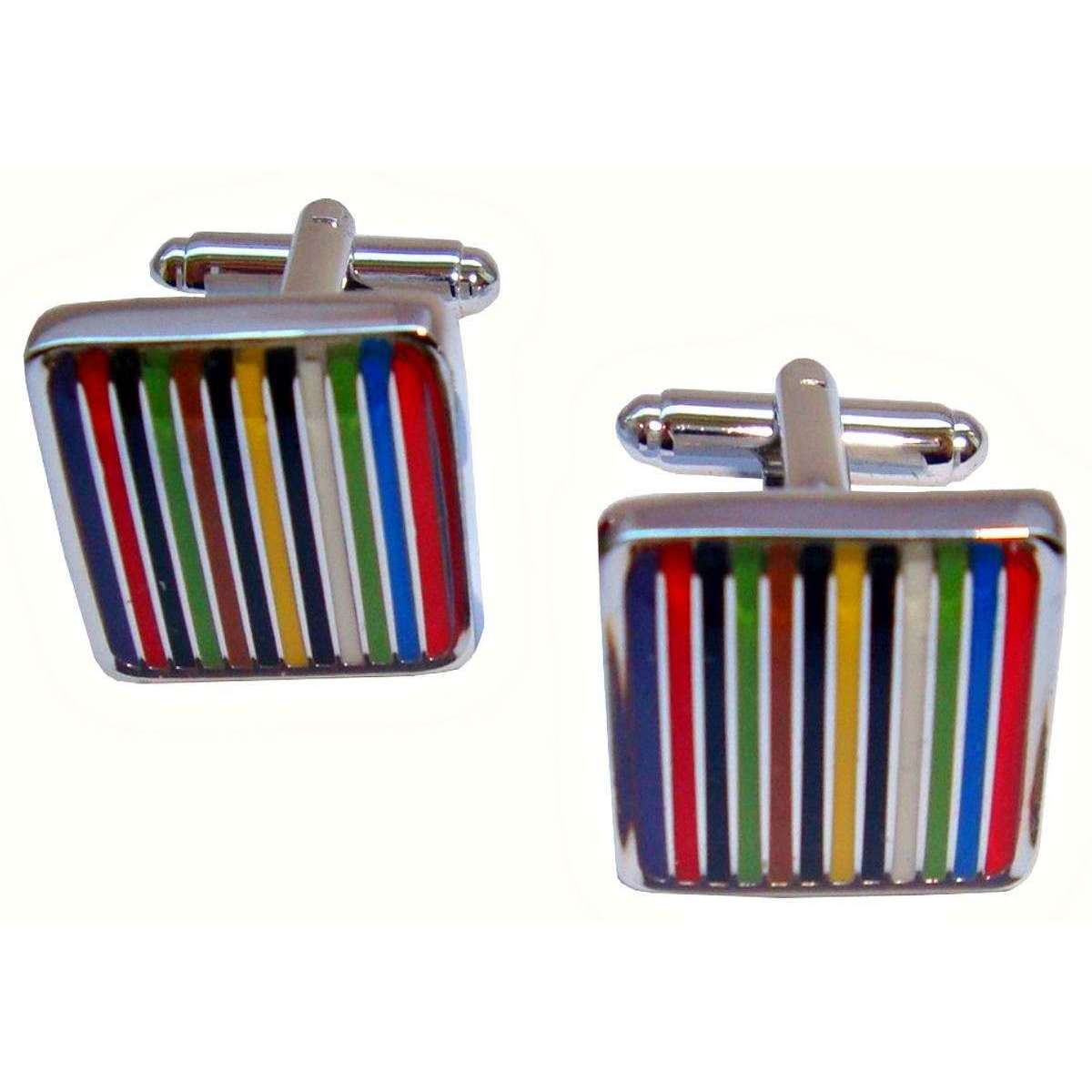 Bassin and Brown Striped Enamel Cufflinks - Multi-colour