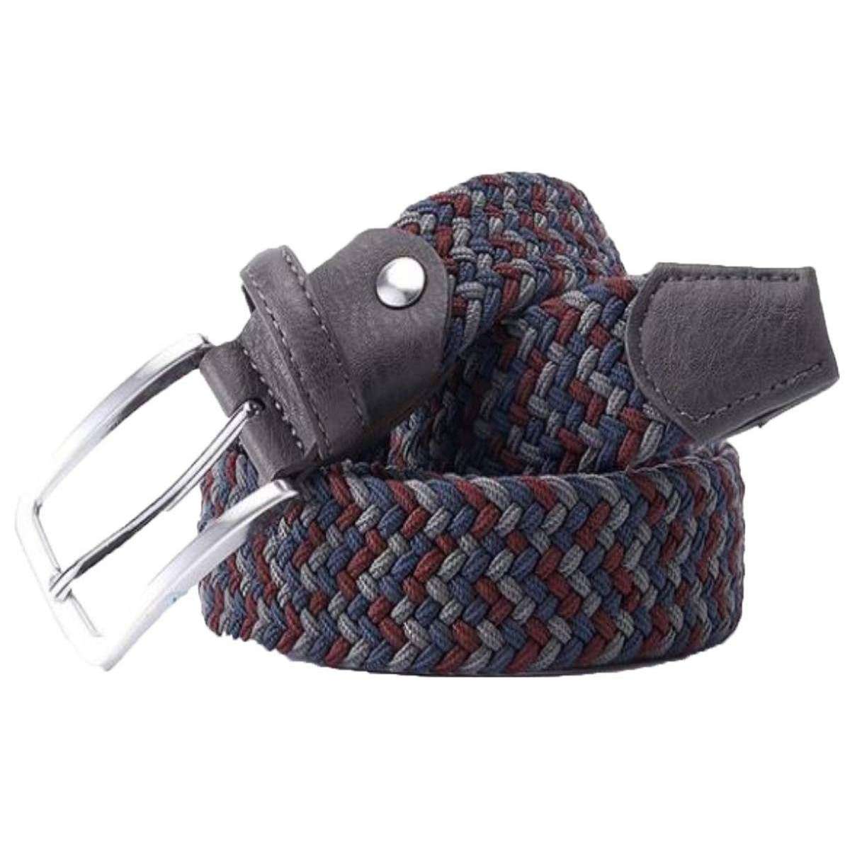 Bassin and Brown Three Colour Stripe Woven Belt - Grey/Navy/Wine