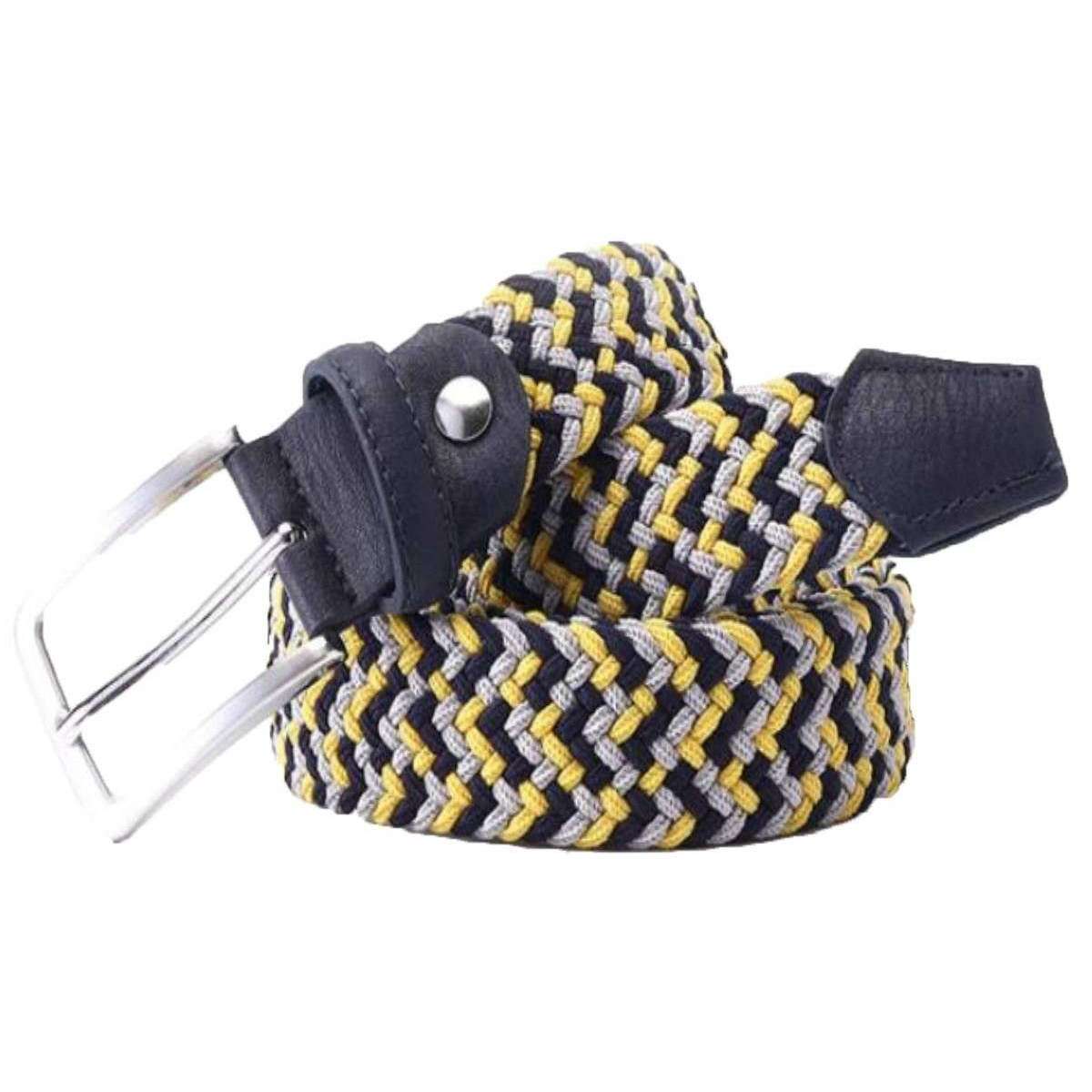 Bassin and Brown Triple Stripe Woven Belt - Yellow/White/Navy