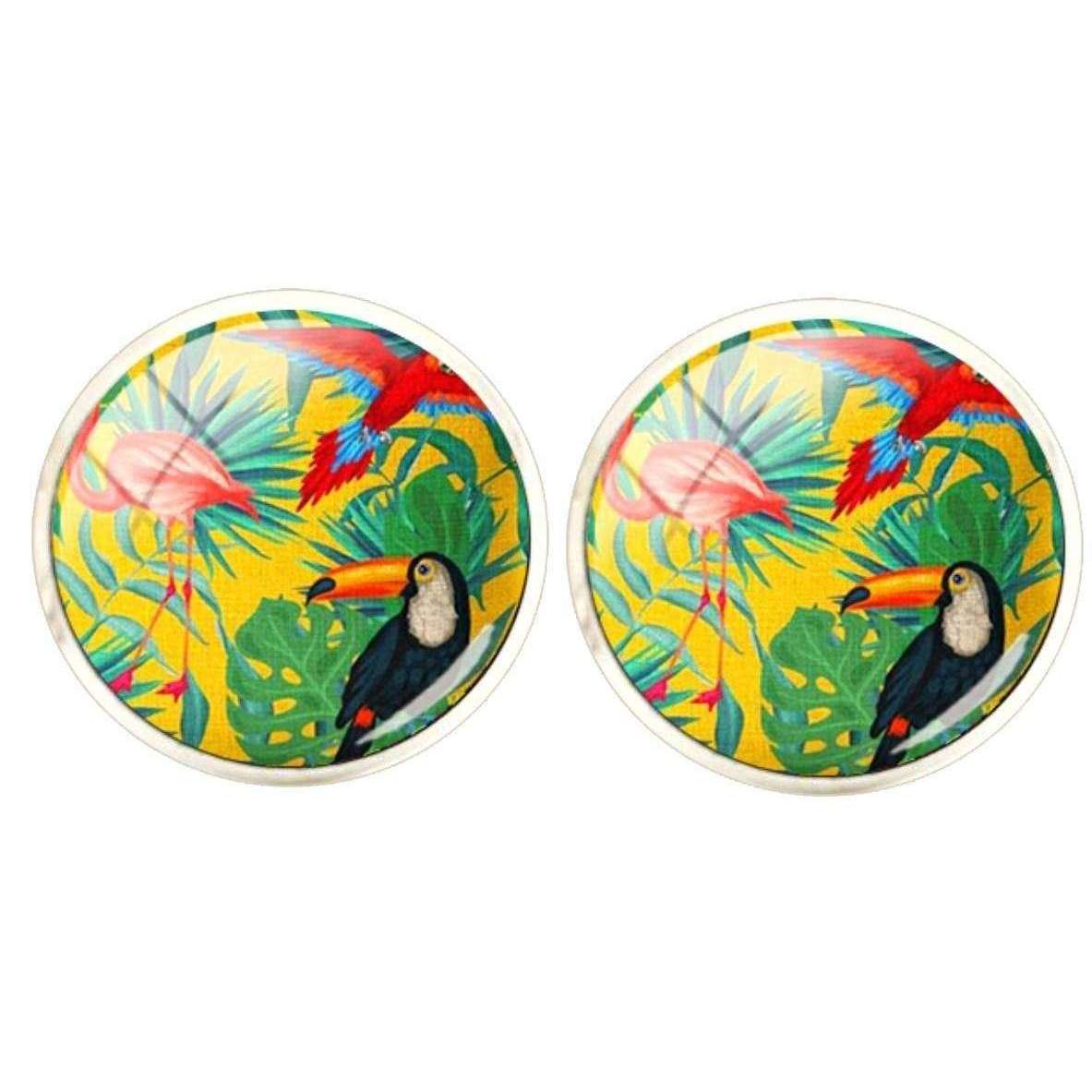 Bassin and Brown Tropical Birds Cufflinks - Yellow/Green/Blue