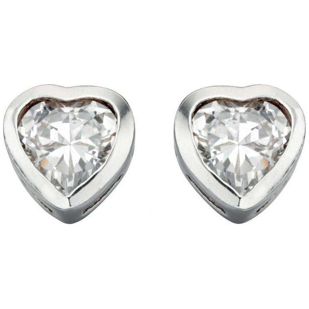 Beginnings Cubic Zirconia Heart Stud Earrings - Silver/Clear