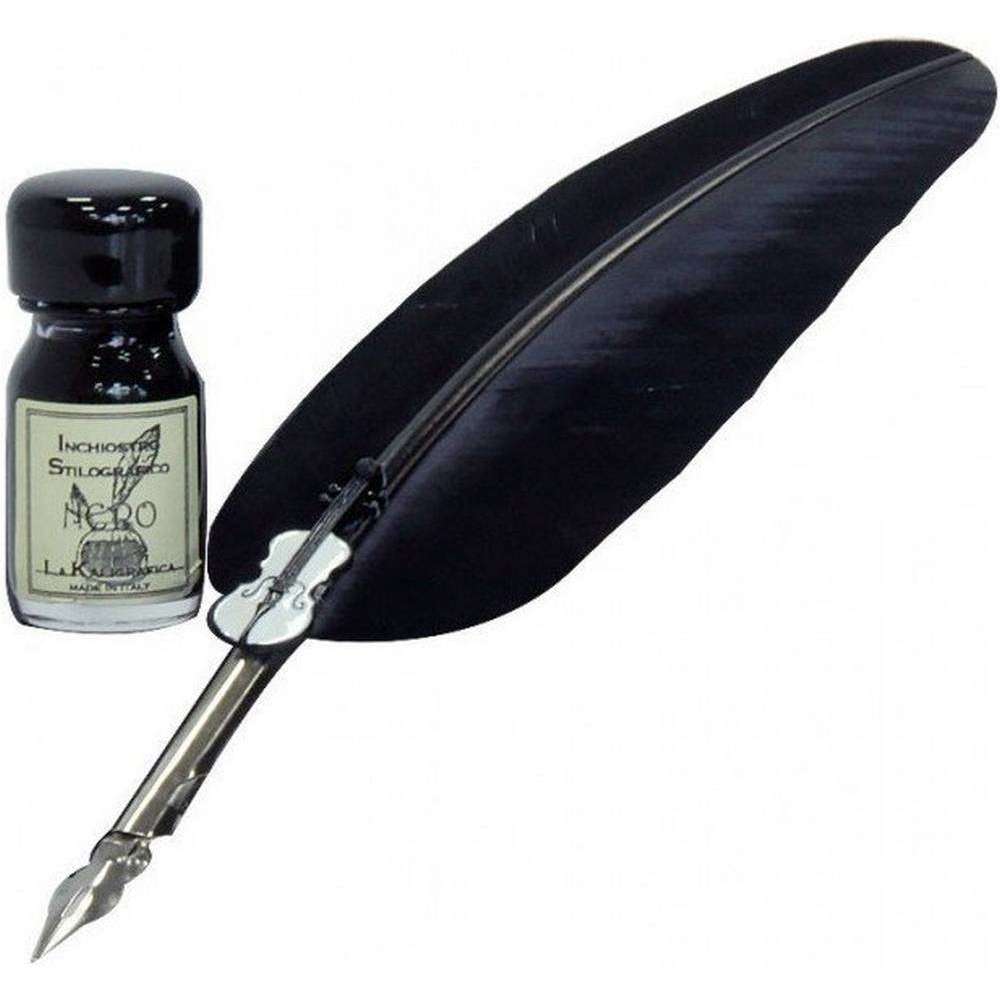Coles Calligraphy Music Feather Pen and Ink Set - Black/Silver