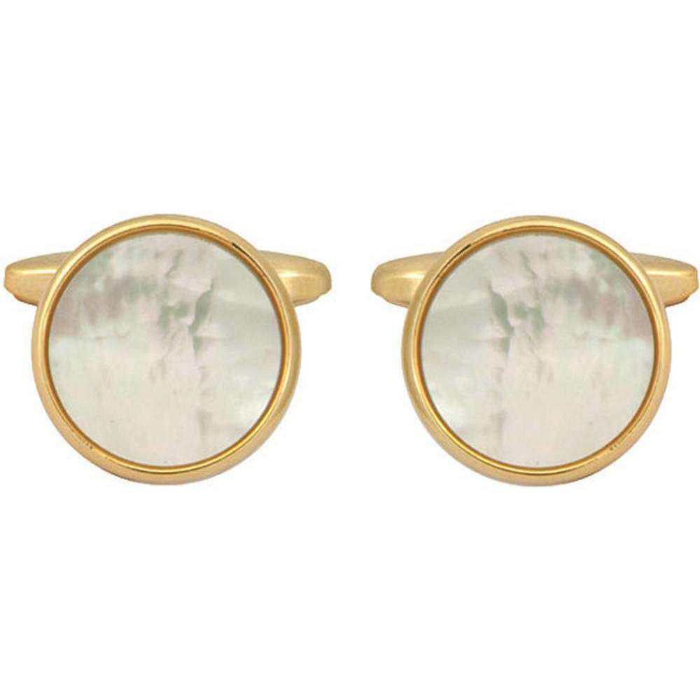 David Van Hagen Gold Plated Mother of Pearl Round Cufflinks - White/Gold